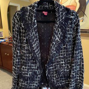 Black and White frayed open jacket